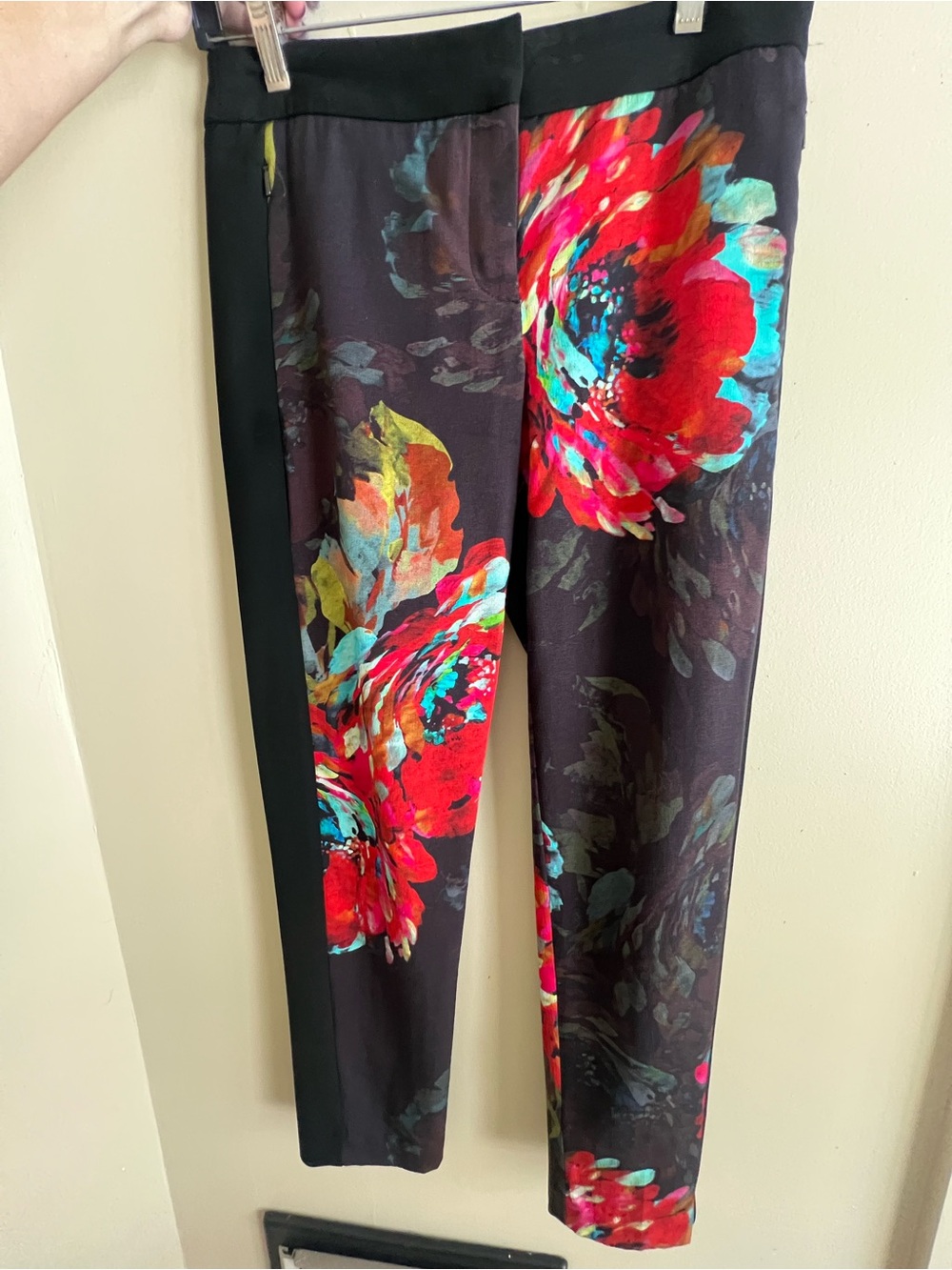 Coco Bianco Black Pants with Bold Red & Teal Floral Print